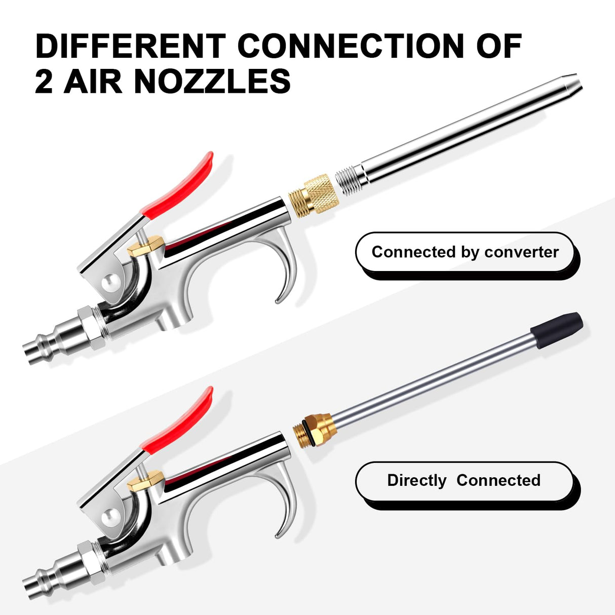 13 Pcs 2-Way Connection Air Nozzle Blow Gun Set, Air Nozzle Kit with 1/4 in Standard Quick Fitting and 8 Air Nozzles, Air Compressor Accessories for Air Inflation and Dedusting SARDVISA