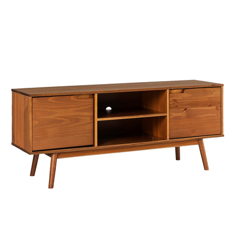 Walker Edison Modern 2 Door Solid Wood Stand for TVs up to 65 Inches, 58 Inch, Caramel Walker Edison