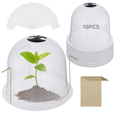 Homaisson 10PCS Plant Protector Covers, Plastic Garden Cloches, Reusable Mini Greenhouse for Plants, Bell Cloche Plant Protectors with Built-in Rotating Vents for Tender and New Seedlings