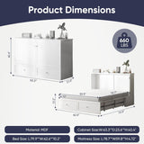 ijuicy Queen Size Murphy Bed with Foldable Foam Mattress, Cube Cabinet Bed with Multifunctional Charging Station & Extra Large Storage Drawers, Space-Saving Hideaway Bed for Guests-White ijuicy