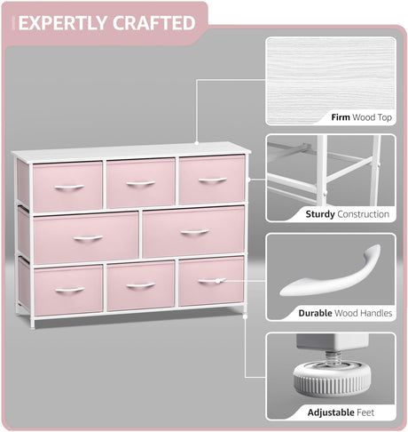 Sorbus Kids Dresser with 8 Drawers - Chest Organizer Unit with Steel Frame Wood Top & Handle, Fabric Bins for Clothes - Wide Furniture for Bedroom Hallway Kids Room Nursery & Closet Sorbus