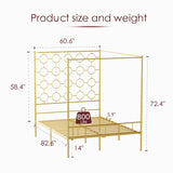 PAUKIN Gold Metal Canopy Bed Frame Queen/Mattress Foundation with Steel Slat Support/No Box Spring Needed/Easy Assembly, Queen PAUKIN