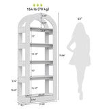 LITTLE TREE 5-Tier Bookshelf, Arch-Shaped Racks, Tall Standing Wooden Bookcase Display Shelf Modern Storage Solution (2, White) LITTLE TREE