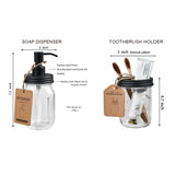SheeChung Mason Jar Bathroom Accessories Set, 2Pcs Glass Bathroom Accessory Set, Soap Dispenser, Toothbrush Holder, Bathroom Decor, Rustic Farmhouse Decor - Black SheeChung