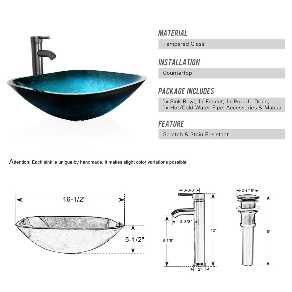 60" Black Bathroom Vanity,Double Vanity,0.5"Tempered Glass Vessel Sink (Light Blue),ORB Faucet,Drain Parts,Bathroom Vanity Top,Glass Sink Bowl,Vanity Pedestal,Mounting Ring Include,Mirror Not Included U-Eway