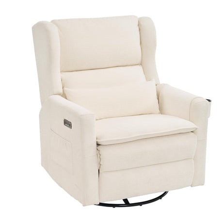 RUTOX Oversized Swivel Rocker Recliner with Adjustable Headrest, 26" Extra Wide Glider Recliner Nursery Chair with Double Cushion, Chenille Glider Rocking Chair for Living Room,Cup Holder,White RUTOX