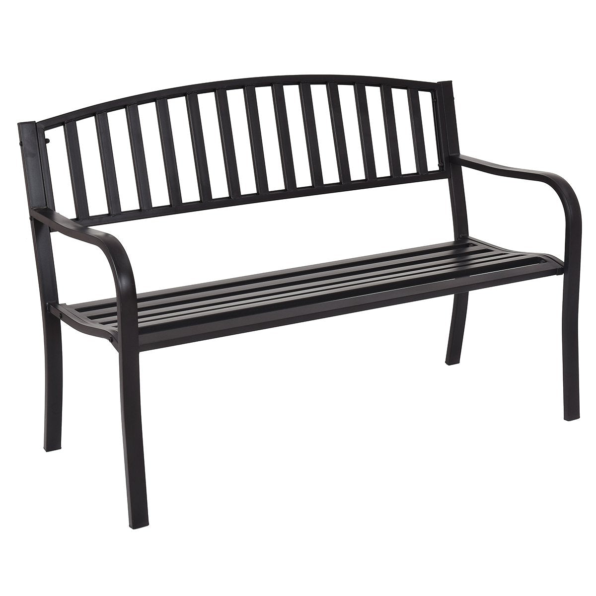 Giantex Outdoor Bench, 50” Patio Garden Bench with Steel Frame, Slat Design, 500 Lbs Weight Capacity, Patio Seating Bench for Porch, Backyard, Poolside, Outside Decor Furniture, Park Loveseat, Black Giantex