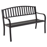 Giantex Outdoor Bench, 50” Patio Garden Bench with Steel Frame, Slat Design, 500 Lbs Weight Capacity, Patio Seating Bench for Porch, Backyard, Poolside, Outside Decor Furniture, Park Loveseat, Black Giantex