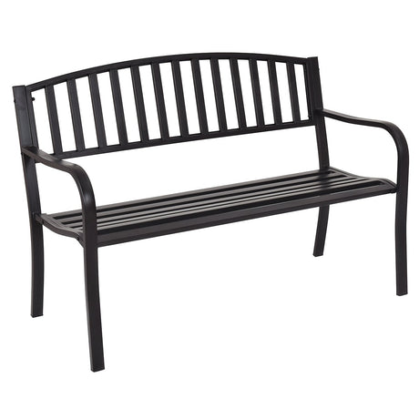Giantex Outdoor Bench, 50” Patio Garden Bench with Steel Frame, Slat Design, 500 Lbs Weight Capacity, Patio Seating Bench for Porch, Backyard, Poolside, Outside Decor Furniture, Park Loveseat, Black Giantex