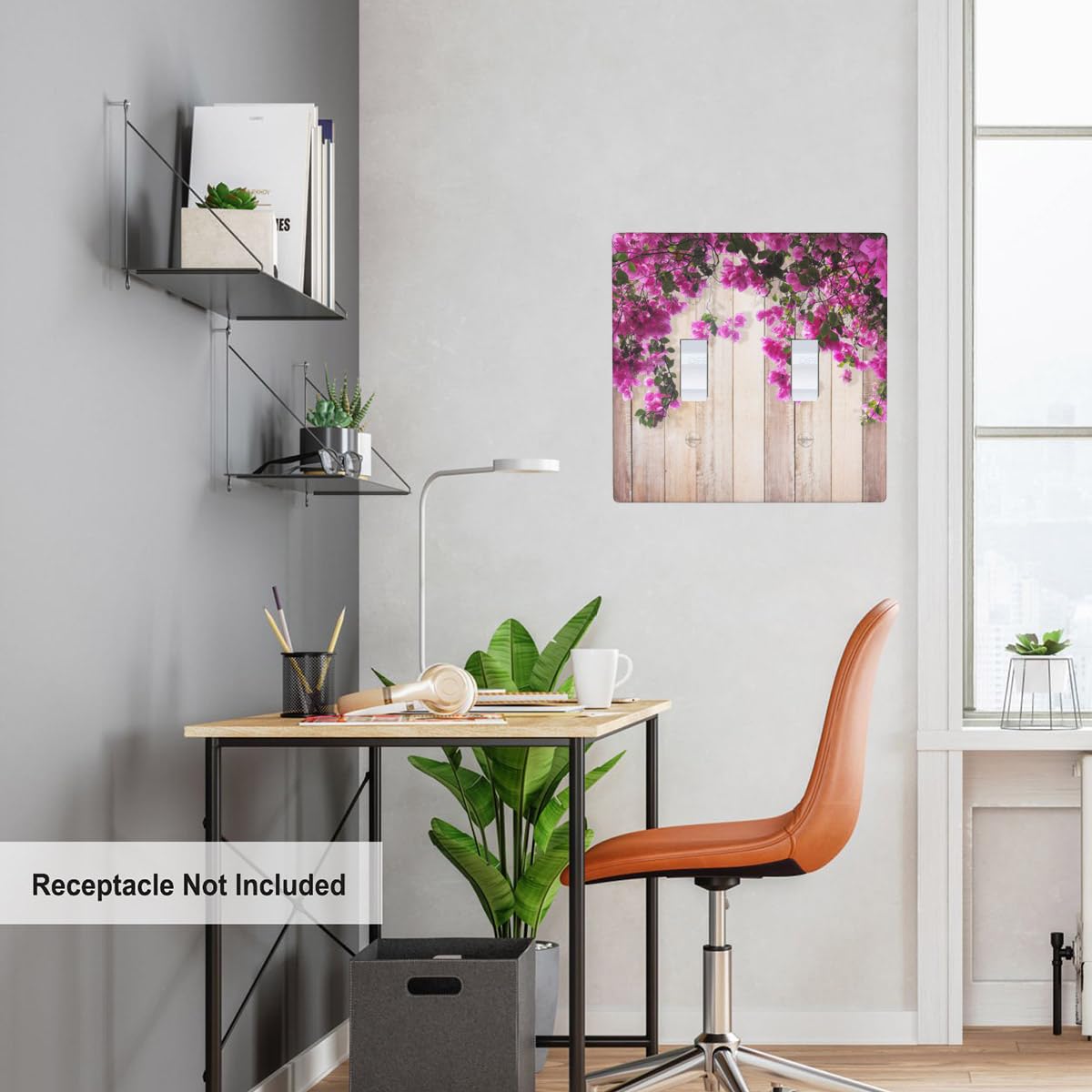 Pznen Rustic Farmhouse 2-Gang Wall Plate Double Toggle Switch Covers Farm Purple Lilac Floral Flowers on Country Wooden Light Switch Covers for Bedroom Bathroom Pznen