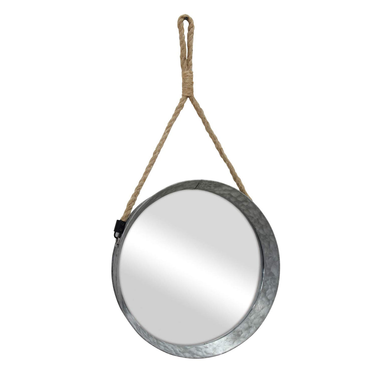 Stonebriar Rustic Round Galvanized Metal Mirror with Rope Hanging Loop ; Farmhouse Home Decor ; For Bathroom, Bedroom, and Living Room, 11.9", Grey Stonebriar