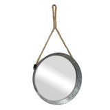 Stonebriar Rustic Round Galvanized Metal Mirror with Rope Hanging Loop ; Farmhouse Home Decor ; For Bathroom, Bedroom, and Living Room, 11.9", Grey Stonebriar