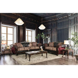 Furniture of America Eli Faux Leather Tufted Sofa in Burgundy and Dark Brown Furniture of America