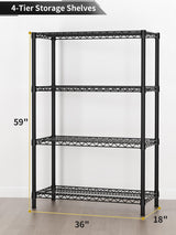 Golpart 4 Tier Heavy Duty Shelves Adjustable Storage Shelf Organizer Metal Garage Wire Shelving Unit Pantry 18" D x 36" W x 59" H,Black Golpart