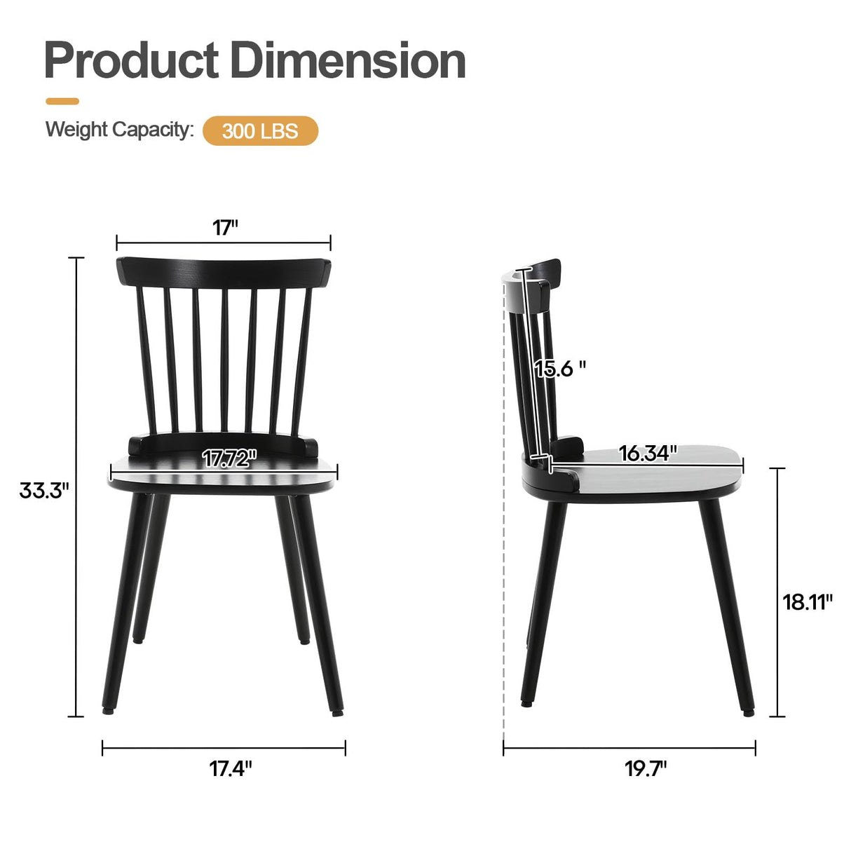 RêveLife Windsor Dining Chair Set of 6 Farmhouse Solid Wood Spindle Back Side Chair Mid-century Modern Black Armless Kitchen Chair for Dining Living Room Farmhouse Restaurant RêveLife