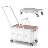 Foldable Utility Cart with Wooden Cover,Folding Portable Rolling Crate with 360° Swivel Wheels,Foldable Camping Basket Supplies,Portable Storage Crate Containers for Camping,Shopping,Office Fanboxk
