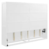 P PURLOVE Queen Size Murphy Bed with LED Lights, Modern Wall Bed with Slats, Space-Saving Folding Murphy Bed, No Box Spring Needed, Easy Assembly (White) P PURLOVE