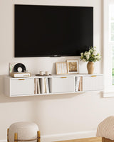 Masupu Floating Nightstand, Wall Mounted Floating Bedside Table with Storage Drawer and Open Shelf, Modern Bedroom Nightstand, 19.3" x 11.4" x 10", White Masupu