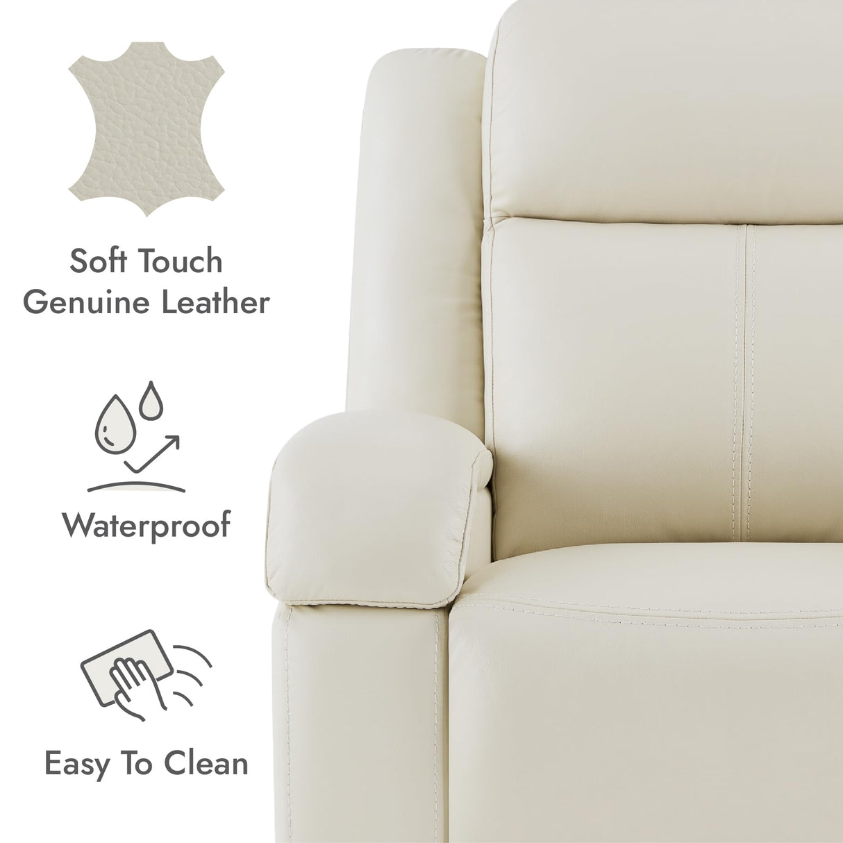 Watson & Whitely Genuine Leather Power Recliner Chairs for Adults, Wall Hugger RV Recliner with Power Headrest & Charging Ports, Electric Recliner Sofa Chair for Living Room, Cream Watson & Whitely