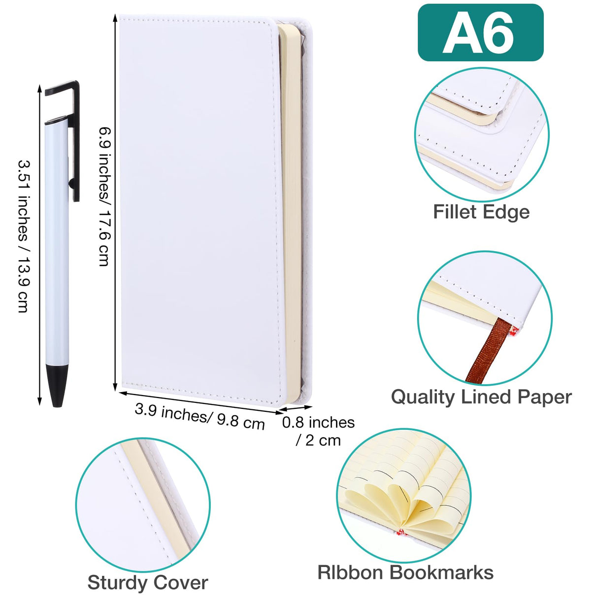 Honoson 12 Pcs Sublimation Journal Blank Gift Include 4 Pcs A6 Sublimation Notebooks Blank 200 Pages and 8 Sublimation Pens Gift for Christmas Office school Supplies Party Favor 6.9x3.9'' Honoson