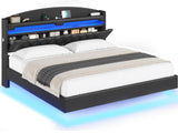 ADORNEVE King Floating Bed Frame with Hidden Storage Headboard and RGB LED Lighting ADORNEVE