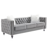 mikibama Velvet 3 Seater Sofa Couch with Buttons and Square Arms 83.07 Inch Tufted 3-seat Sofas with Trimmed Nailhead and Acrylic Legs Modern Couches for Living Room,Bedroom(Grey-Crystal Legs, Sofa) mikibama
