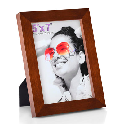 RPJC 5x7 inch Picture Frame Made of Solid Wood High Definition Glass for Table Top Display and Wall Mounting Photo Frame Brown