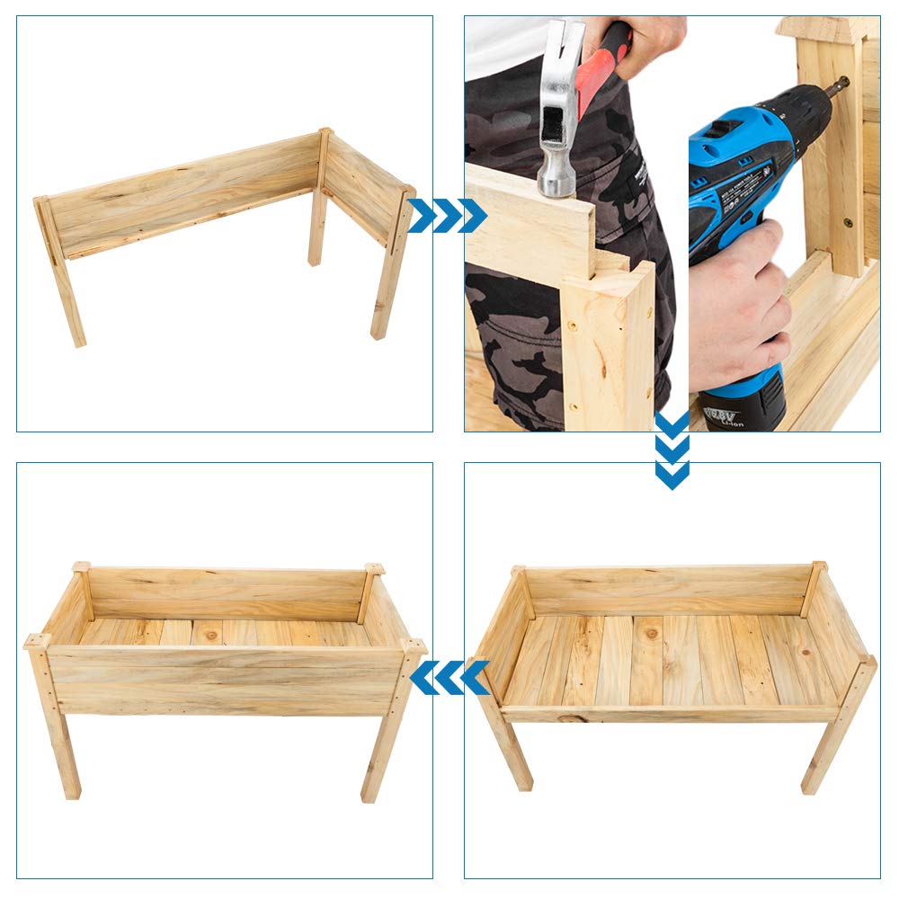 VINGLI Heavy Duty Raised Garden Bed with Bed Liner, Wood Elevated Planter with Legs for Vegetables Fruits Potato Onion Flower, Outdoor Sturdy Long Lasting Planter Box Kit (Elevated Without Wheels) VINGLI