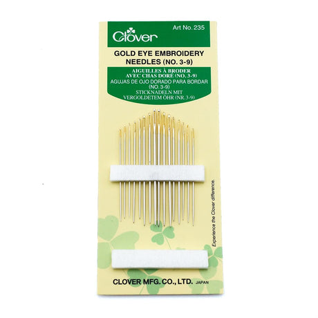 Clover Gold Eye Embroidery Needles Size 3-9 - 16 Pack Clover