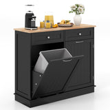 MAT EXPERT Tilt Out Laundry Hamper, 15.5-Gallon Free Standing Wooden Trash Can w/Storage Drawer & Adjustable Shelf, Kitchen Waste Bins Cabinet for Laundry Room,Pet Proof Tilt Out Trash Cabinet, Black MAT EXPERT