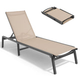 ONBRILL Aluminum Chaise Lounge Chair Outdoor, Foldable & Assembly Free Outdoor Lounge Chair with 5 Position Adjustable Backrest, Patio Pool Lounge Chairs for Outside Poolside Beach Lawn, 1PC, Khaki ONBRILL