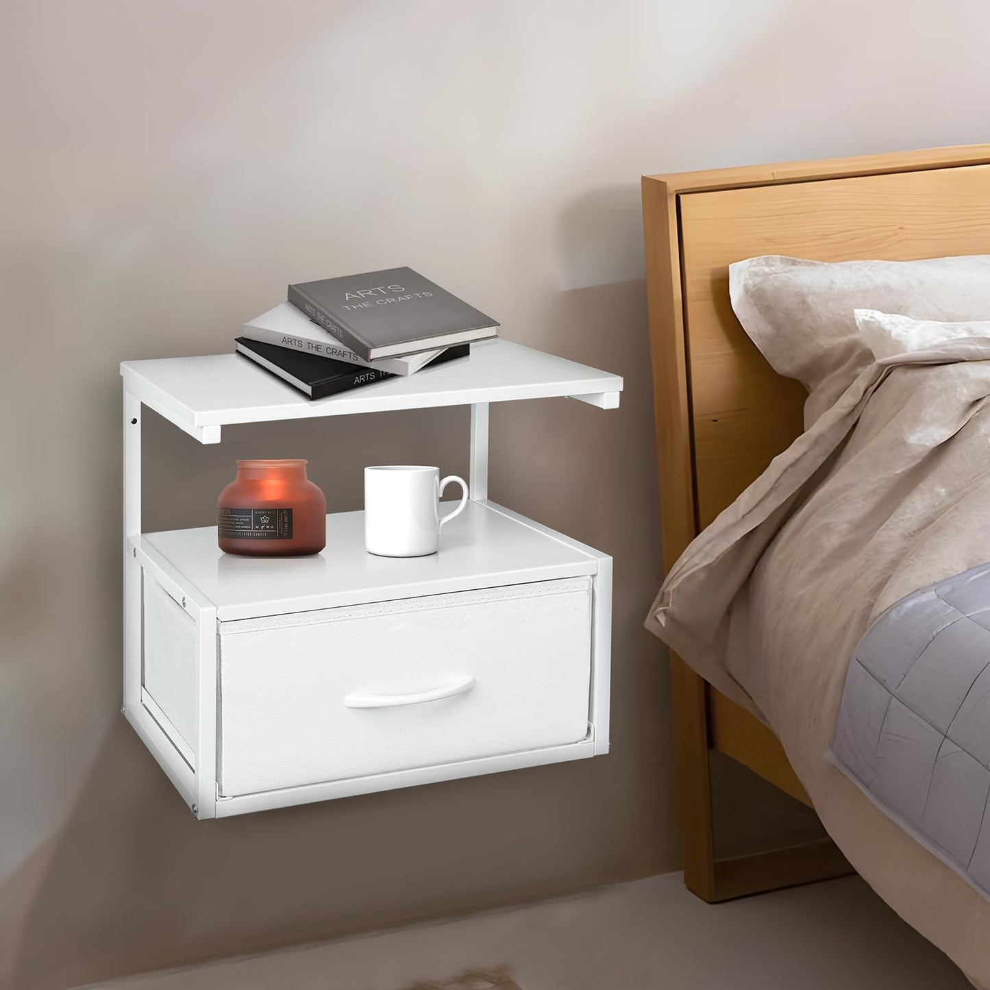 ErgoDesign Floating Nightstands with Drawer, Wall Mounted Bed Side Table Floating Drawer, 2 in 1 Floating Bedside Table with Storage Drawer for Bedroom, Living Room, Study Room, Closet (White - WoodArtSupply