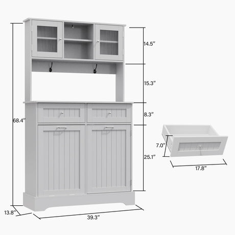 LOUVIXA 68.4" Kitchen Pantry Storage Cabinet, Freestanding Cupboard with 3 Cabinets, 2 Drawers and 1 Tilt Out Trash Cabinet, Tall Storage Cabinet for Kitchen, Dinning Room, Living Room (White) LOUVIXA