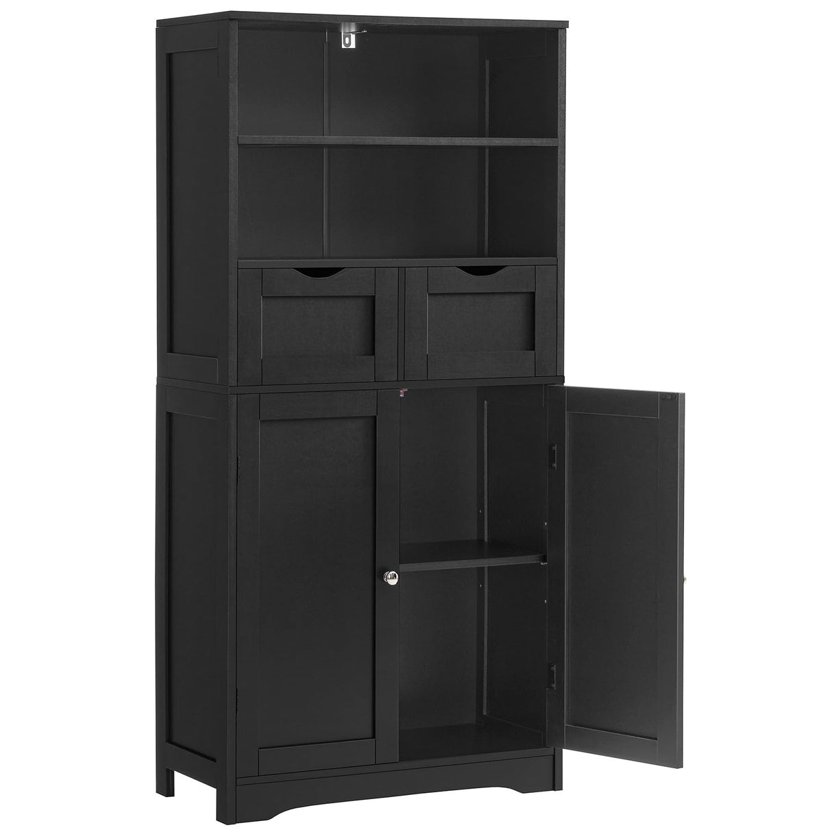 Iwell Tall Bathroom Cabinet, Storage Cabinet with 2 Drawers & Adjustable Shelves, Bathroom Storage Cabinet for Living Room, Dining Room, Entryway, Black Iwell