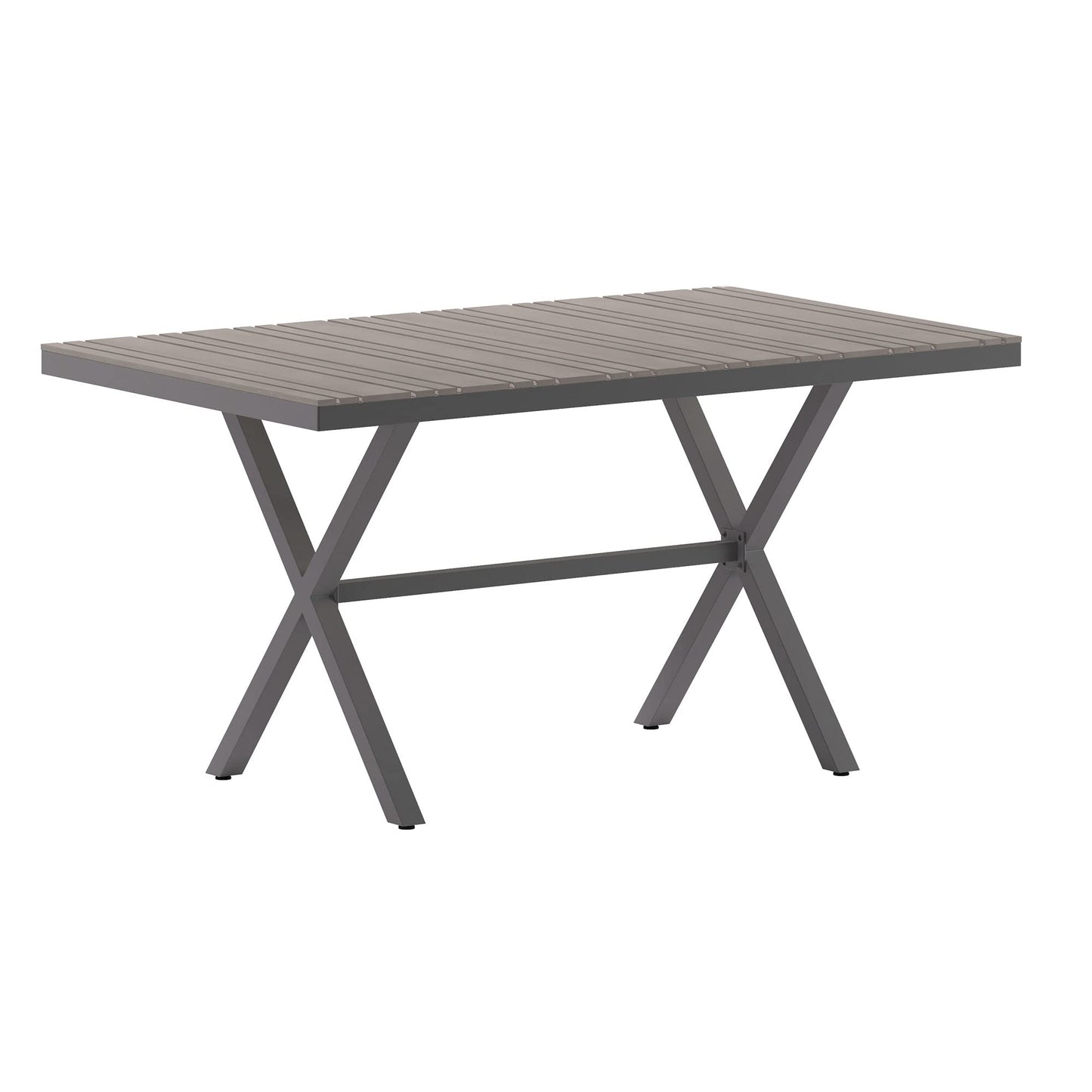 Flash Furniture Finch Commercial Grade X-Frame Outdoor Dining Table 59" x 35.5" with Faux Teak Poly Slats and Metal Frame, Gray/Gray - WoodArtSupply