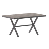 Flash Furniture Finch Commercial Grade X-Frame Outdoor Dining Table 59" x 35.5" with Faux Teak Poly Slats and Metal Frame, Gray/Gray Flash Furniture
