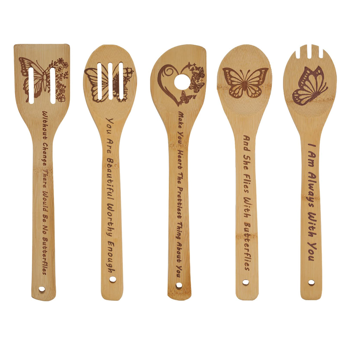 Butterfly Wooden Cooking Spoons Set of 5,Butterfly Gift,Butterfly Lovers Gifts,Butterfly Kitchen Decor,Bamboo Cooking Spoons Farmhouse Housewarming Wedding Mom Cooking House Closing Father's Day Gift TULUNAYN