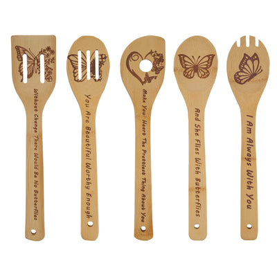 Butterfly Wooden Cooking Spoons Set of 5,Butterfly Gift,Butterfly Lovers Gifts,Butterfly Kitchen Decor,Bamboo Cooking Spoons Farmhouse Housewarming Wedding Mom Cooking House Closing Father's Day Gift