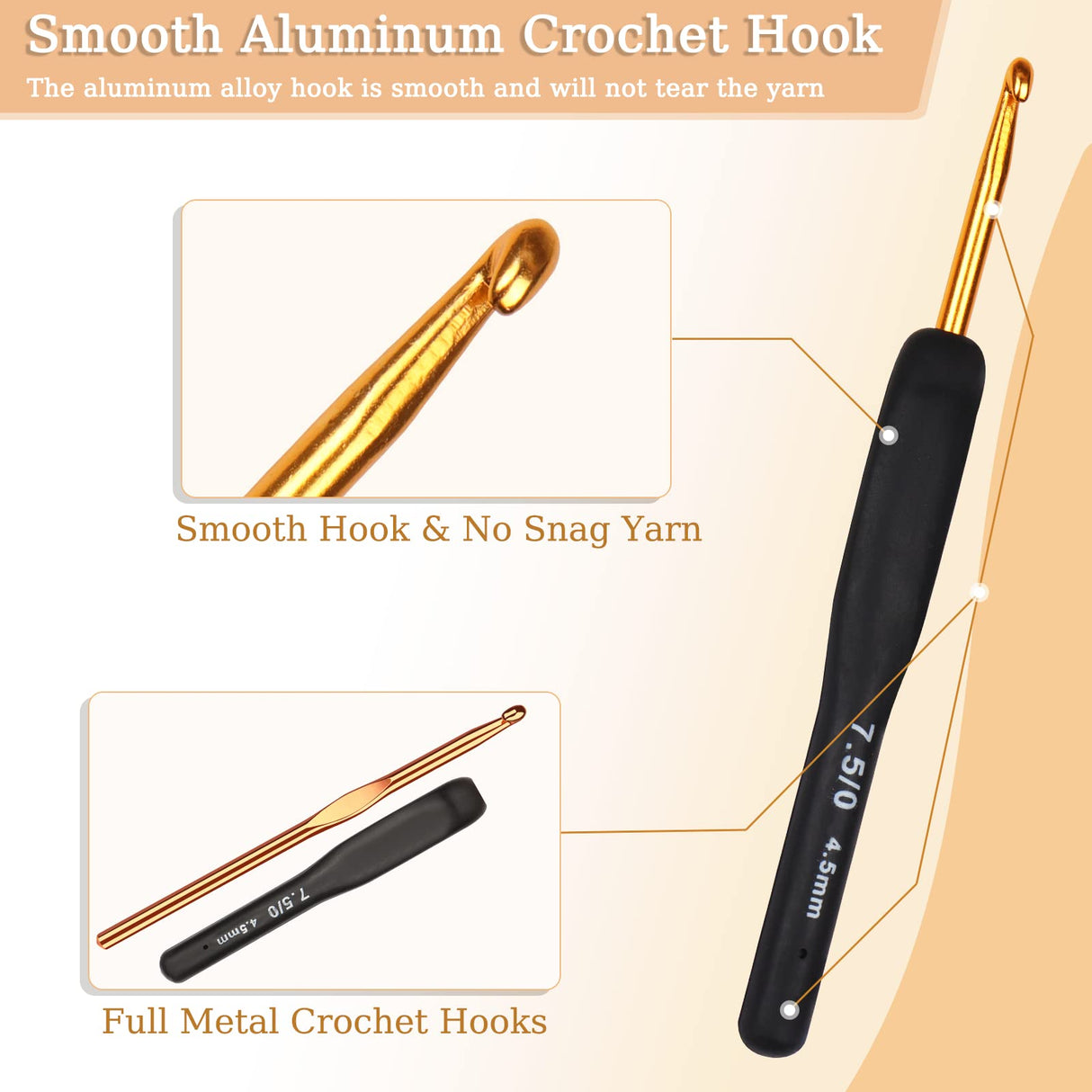 Aeelike 31pcs Crochet Hook Set, Black Gold Crochet Hooks Ergonomic with Grips for Arthritic Hands, Crochets Needles Set with Knitting & Crochet Supplies, Ideal Gift for Crocheting Beginner Lover Aeelike
