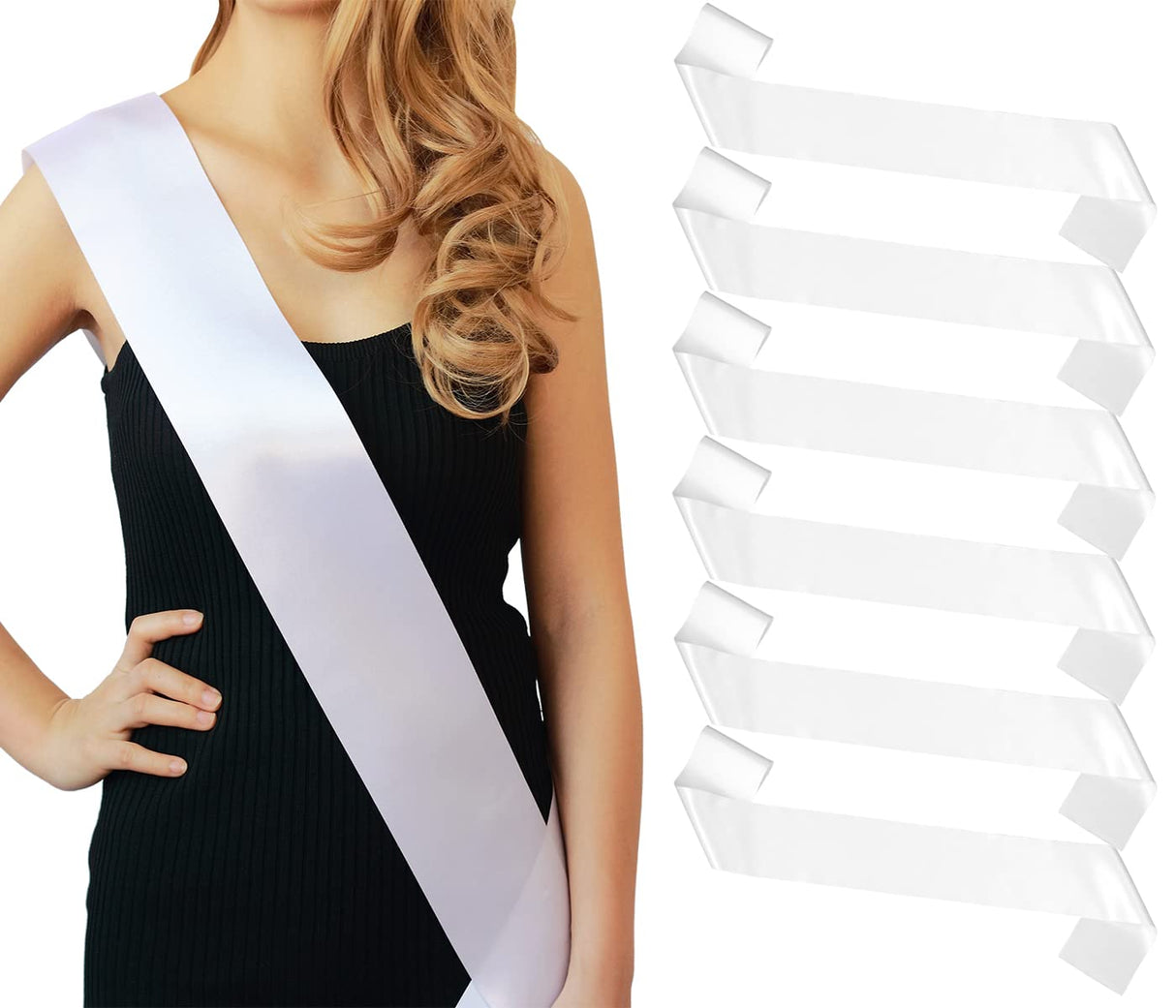 Docooniver 6pcs White Sashes Blank for Pageants,Senior Sashes 2024,Prom Queen Sashes Plain Satin Sashes Custom Personalized Sashes. Docooniver