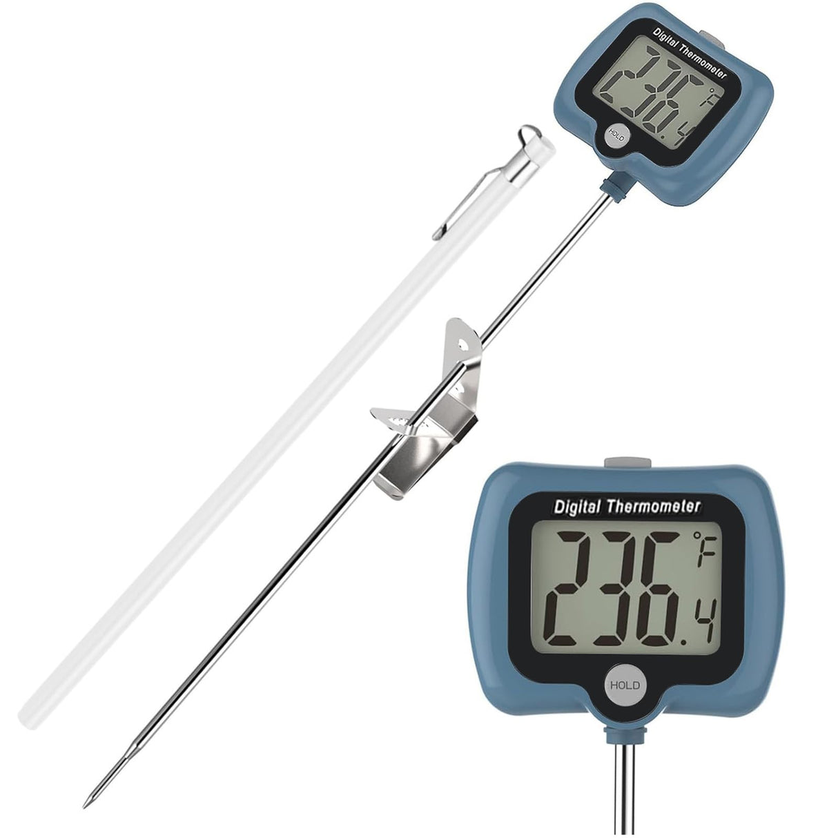 Candy Thermometer for Candy Making with Rotatable Large Display 10'' Long Probe,Digital Instant Read Candy Thermometer with Pot Clip,Candle Smoker, Oil Cooking (Blue) Efeng