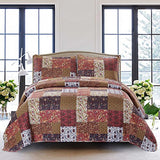 SLPR Red Riches 3-Piece Quilt Set - King Size with 2 Shams, Autumn Patchwork Design, Red Toned Lightweight Quilted Bedspread, Fall-Inspired Country Bedding SLPR