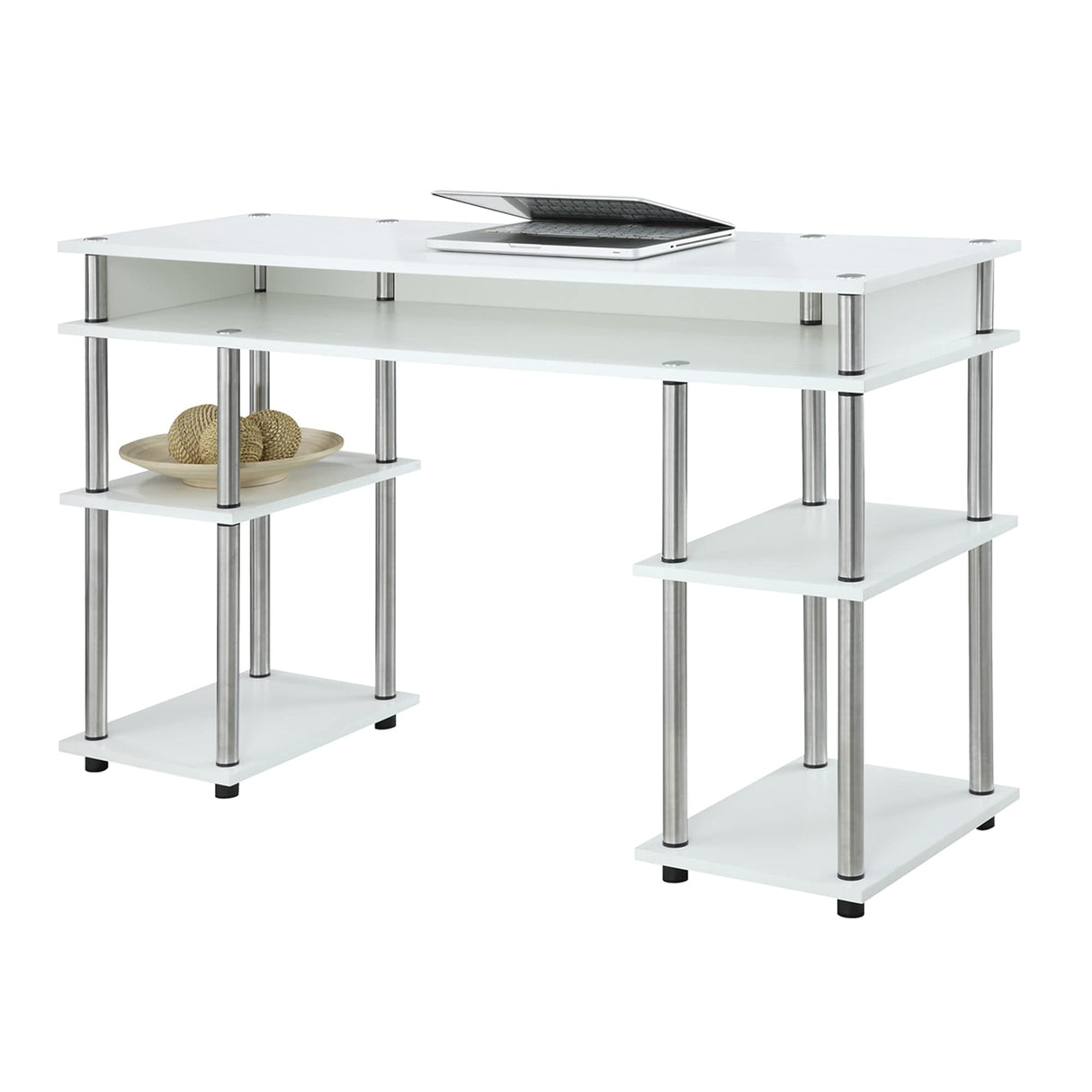 Convenience Concepts Designs2Go No Tools Desk Home Office Desk with Shelves, Corner Shelf Vanity Desk Computer Desk Nail Table for Nail Tech - 47.25" L x 15.75" W x 30" H, White Convenience Concepts