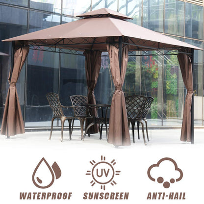 Gazebo Canopy Tent 10' X 10' BBQ Outdoor Patio Grill Gazebo for Patios Large Garden Top Gazebo with Sidewall Party Tent - WoodArtSupply