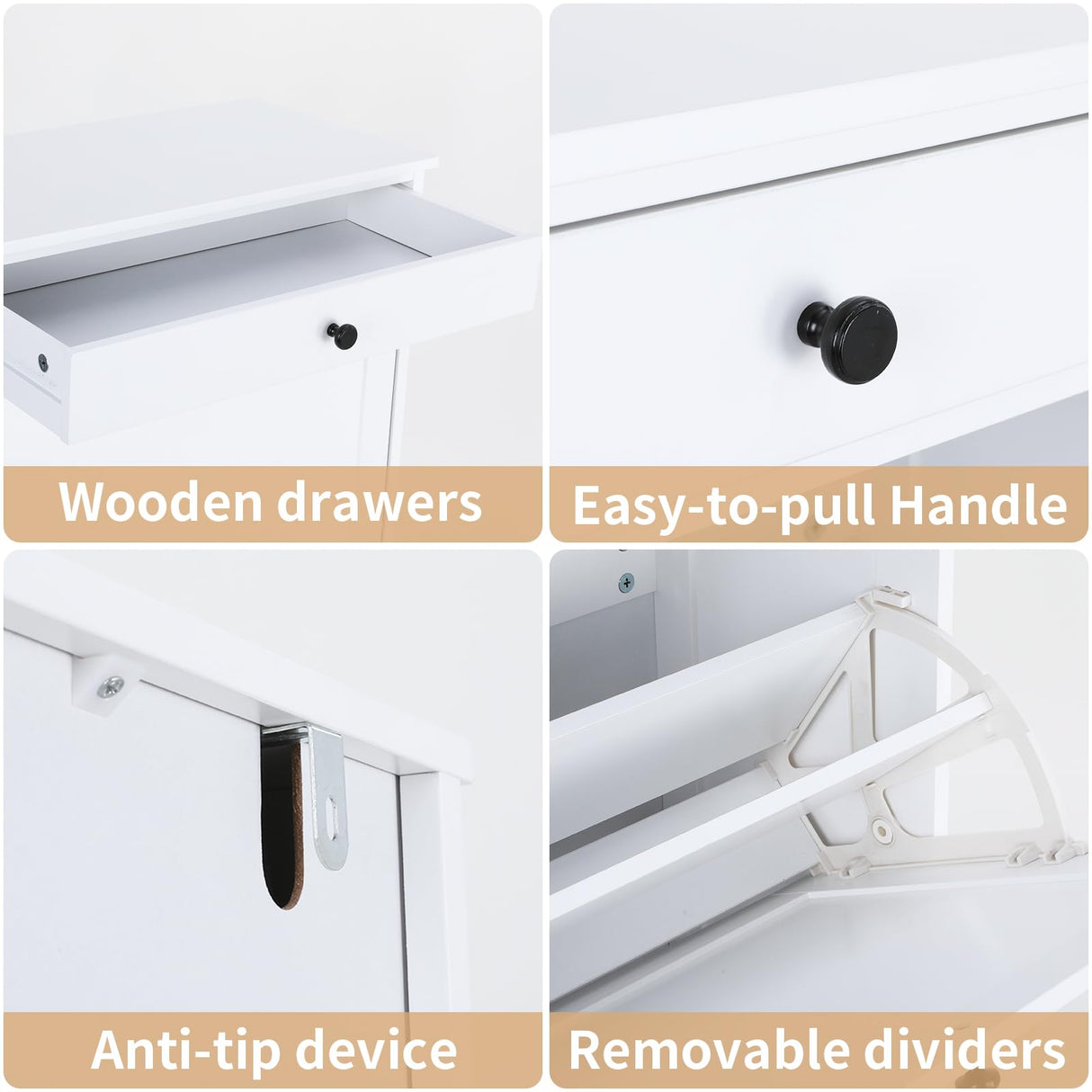 VOWNER Shoe Cabinet with 2 Flip Drawers, Narrow Shoe Storage Cabinet with Drawer, Shoe Cabinet Organizer for Entryway, Hallway, White VOWNER