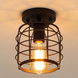 Create For Life® Industrial Vintage Flush Mount Ceiling Light,Rustic Metal Cage Pendant Lighting Lamp Fixture for Hallway Stairway Kitchen Garage, E26, Black Painting Finish Create For Life