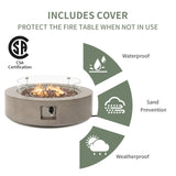 COSIEST 2-Piece Outdoor Propane Firepit Table Set w Tank Table, 42" Fire Table Certified, 50,000 BTU w Gray Round Base,Wind Guard and 16 inches Tank Side Table 20lb for Garden,Pool COSIEST