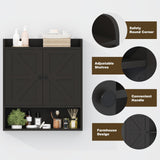 EasyCom 22" W x 26" H Bathroom Wall Cabinet, Farmhouse Medicine Cabinet with Adjustable Shelves and Double Barn Doors, Over The Toilet Storage Cabinet for Bathroom, Kitchen, Living Room, Black EasyCom