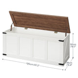 HOOBRO Storage Bench, 47.2”Toy Box Organizer with Safety Hinges, Farmhouse Wooden Storage Chest, for Hallway, Bedroom, Living Room, White and Walnut WH520CW01 HOOBRO