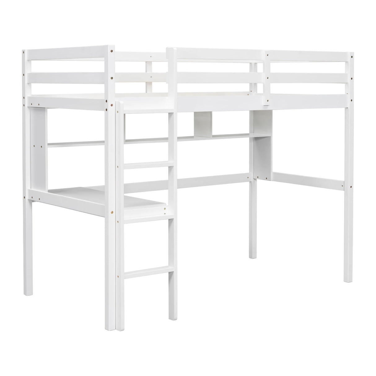 Twin Size Loft Bed with Desk for Kids,Solid Wood Loft Bed Frame with Bookcase,Loft Bed Twin with Storage,Space-Saving Loft Bed for Teens Adults,White Bellemave